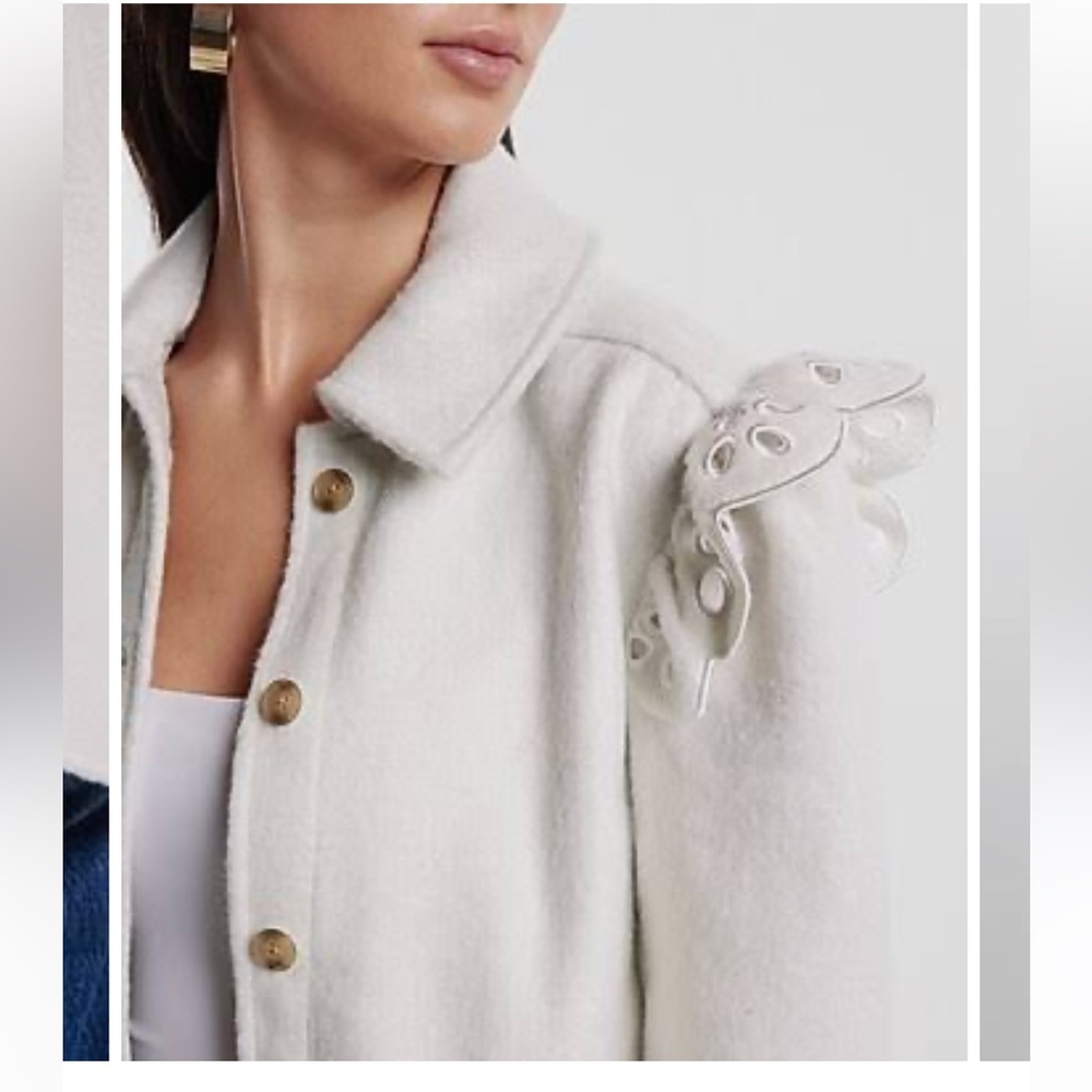 Express Boucle Eyelet Ruffle Shacket NWT - Picture 5 of 9